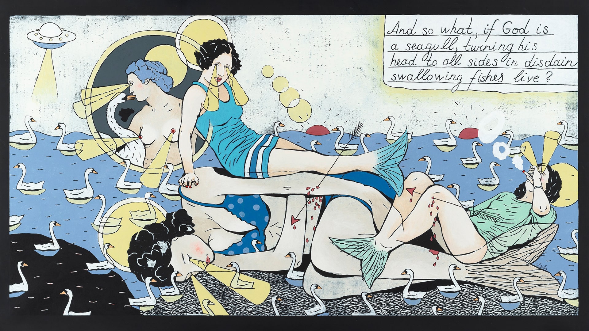 4. Laisvyde Salciute. Mermaids, 2018, oil, acrylic, canvas, 82×150 cm. Contour Art Gallery