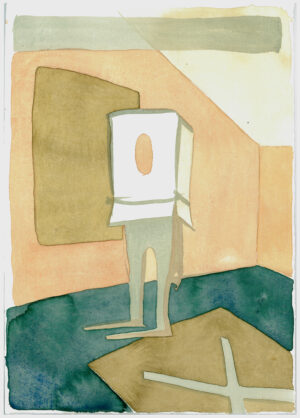 Pagal Kobo Abe. Žmogus dėžė. Akvarelė ant estampinio popieriaus. 39x27,5cm. 2017